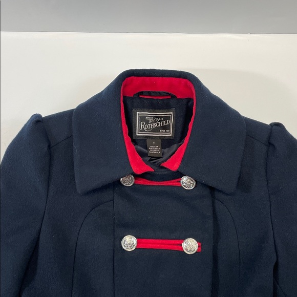 Rothschild Girls Navy Coat Military Style Red Trim Sz 7 - Picture 2 of 7